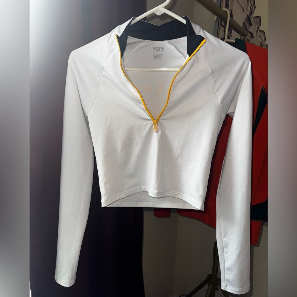 PINK Victoria's Secret White‎ Long Sleeve with Yellow Zipper